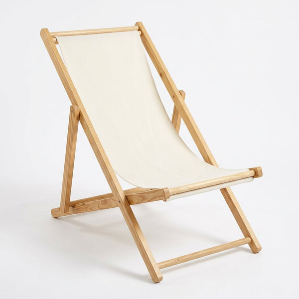 Fauteuil de jardin pliant en bois de pin, assise et dossier en toile beige