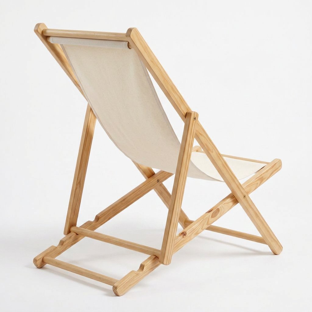 Fauteuil de jardin pliant en bois de pin, dossier réglable, assise en toile beige