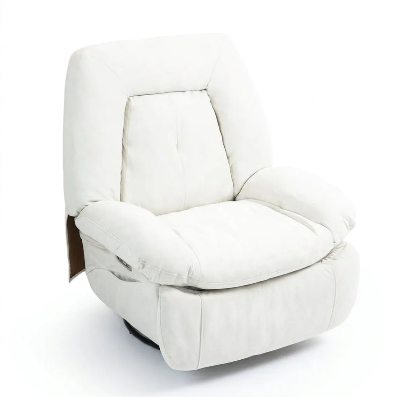 Fauteuil massant inclinable blanc cassé, assise et dossier rembourrés, angle trois-quarts