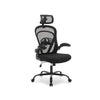 Fauteuil de bureau noir avec assise rembourrée, appui-tête et accoudoirs rabattables