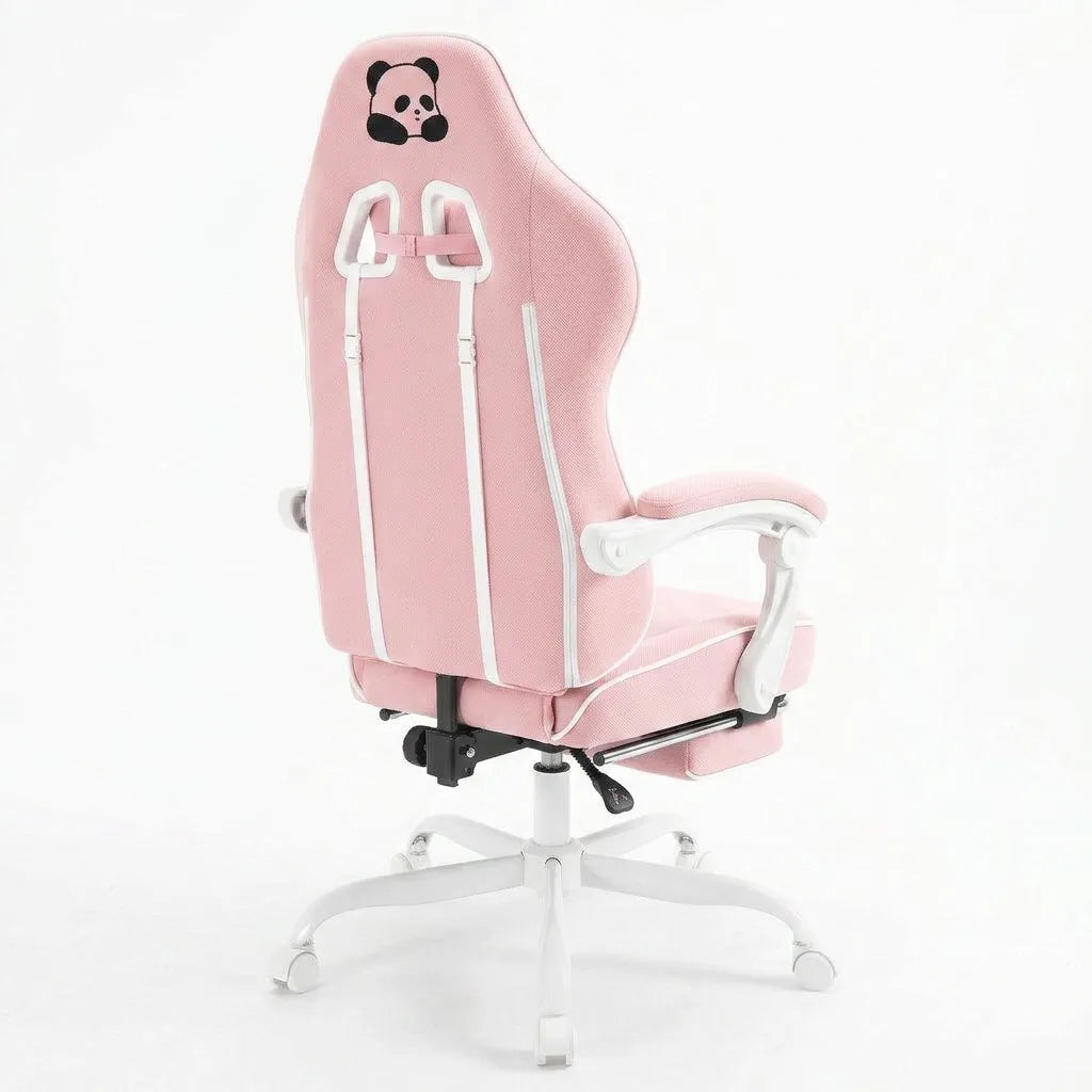 Fauteuil de bureau pivotant rose, dossier haut et repose-pieds intégré
