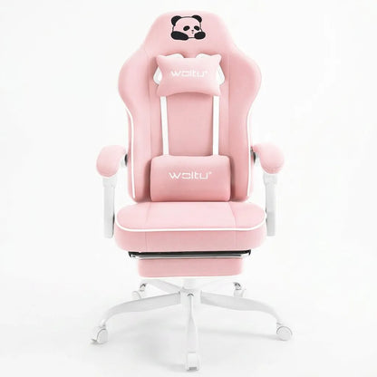 Fauteuil de bureau pivotant rose avec motif panda et repose-pieds intégré
