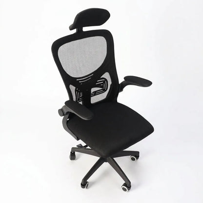 Fauteuil de bureau noir avec appui-tête et accoudoirs, dossier mesh respirant