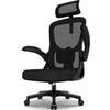 Fauteuil de bureau noir à dossier en maille, accoudoirs et assise rembourrée, roulettes