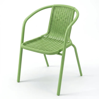Fauteuil de jardin vert en résine tressée, pieds et structure en métal