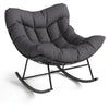 Fauteuil œuf XL sombre pivotant, coussin gris et repose-pieds, piètement noir.