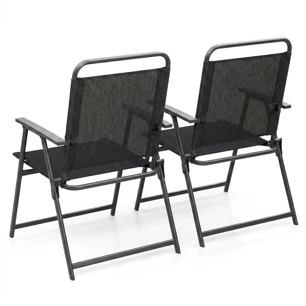 Lot de 2 fauteuils pliants noirs: structure métallique et dossier/assise en maille noire