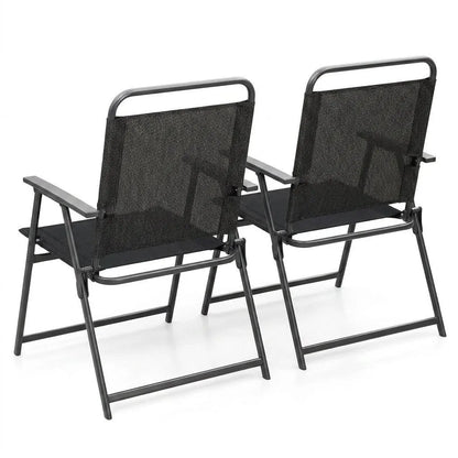 Lot de 2 fauteuils pliants noirs: structure métallique et dossier/assise en maille noire