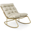 Fauteuil de jardin à bascule, coussins beiges, accoudoirs et acier doré