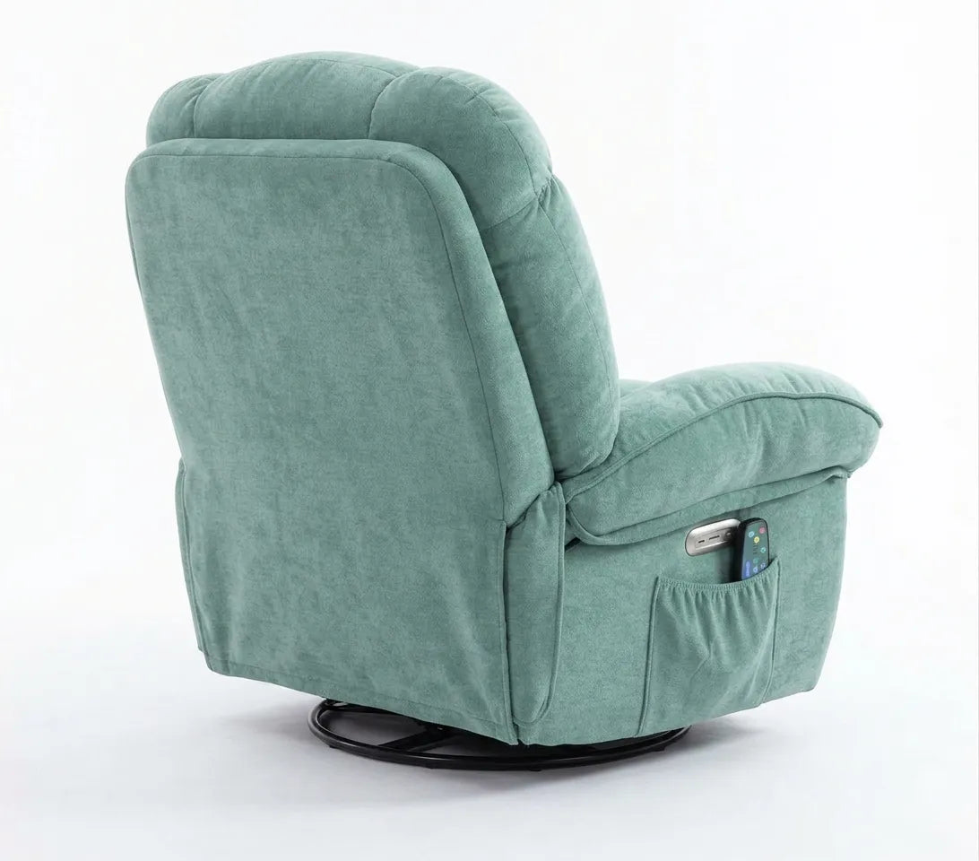 Fauteuil rembourré vert émeraude, accoudoir avec ports USB intégrés