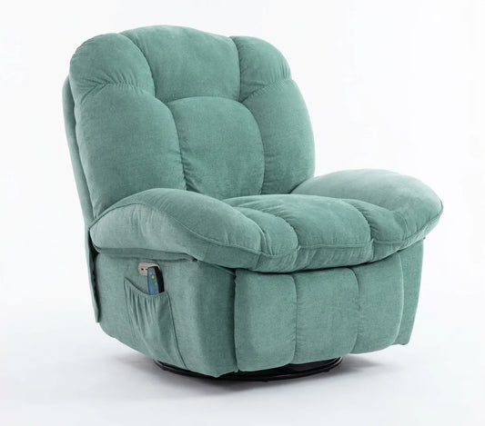 Fauteuil vert émeraude, ports USB sur l’accoudoir, base pivotante