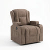 Fauteuil électrique de massage taupe, dossier capitonné, panneau latéral