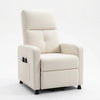 Fauteuil électrique beige en tissu aspect lin, panneau de commande sur l’accoudoir