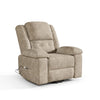 Fauteuil relaxant électrique beige clair, coutures capitonnées, poche latérale avec câble