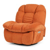 Fauteuil électrique orange rembourré, vue rapprochée du dossier et de l’assise inclinable.