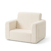 Fauteuil enfant blanc cassé en tissu moelleux, dossier et accoudoirs rembourrés