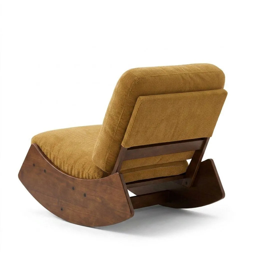 Fauteuil relax coulissant en velours côtelé orange, base en bois massif