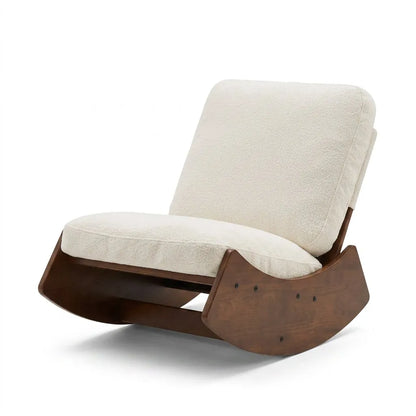Fauteuil relax coulissant en velours côtelé blanc, base en bois massif
