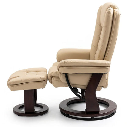 Fauteuil relax beige inclinable avec repose-pieds, base pivotante 360°