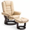 Fauteuil relax beige avec dossier matelassé et repose-pieds, base ronde pivotante