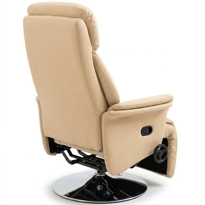 Fauteuil relax beige pivotant, repose-pieds escamotable et base ronde noire