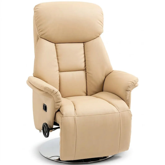 Fauteuil relax beige à dossier haut, repose-pieds et commande latérale