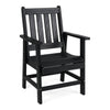 Fauteuil de jardin noir aspect bois, dossier ajouré à lattes et assise à lattes.